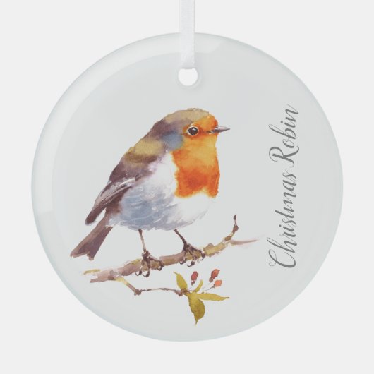 Kerstdecoratie - Robin Waterverven Glas Ornament (Voorkant)