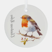 Kerstdecoratie - Robin Waterverven Glas Ornament (Achterkant)