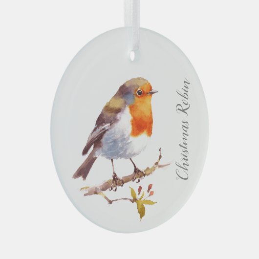 Kerstdecoratie - Robin Waterverven Glas Ornament (Voorkant Rechts)