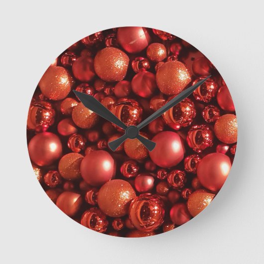 Kerstdecoratie Rode Baubles Ronde Klok (Voorkant)