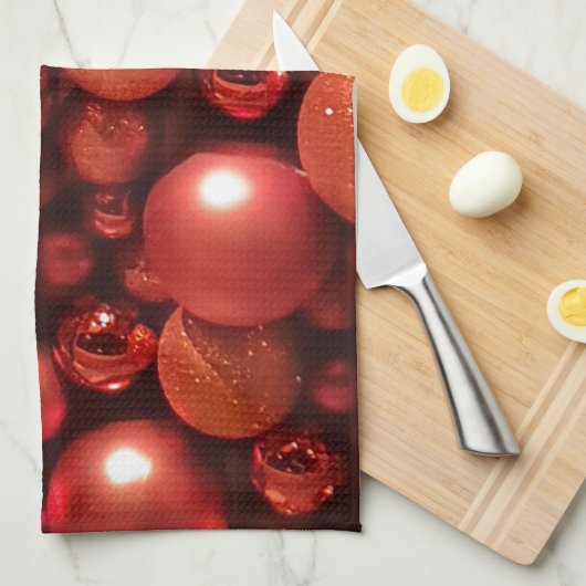 Kerstdecoratie Rode Baubles Theedoek (Quarter Fold)