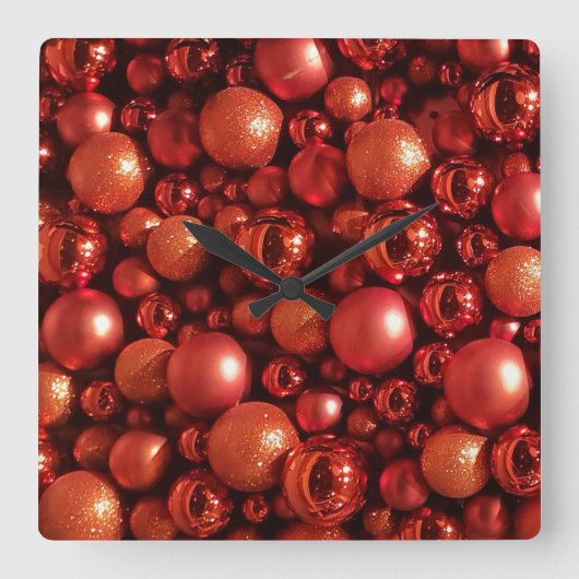 Kerstdecoratie Rode Baubles Vierkante Klok (Voorkant)