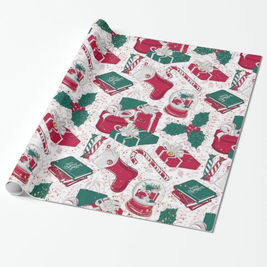 Kerstdecoratie rood wit  cadeaupapier (Uitgerold)