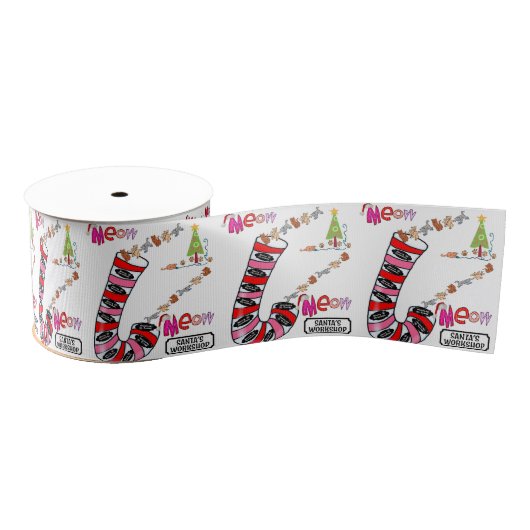 kerstdecoratief lint, meow-kittens-riet grosgrain lint (Spoel)