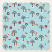 Kerstdecoraties en bomen onder sneeuw kartonnen onderzetters (Voorkant)