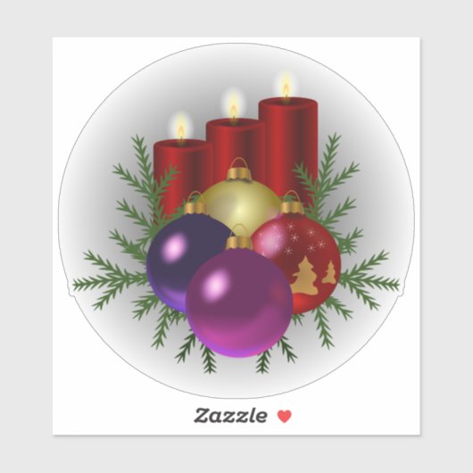 kerstdecoraties, kaarsen en blaasjes, sticker (Vel)