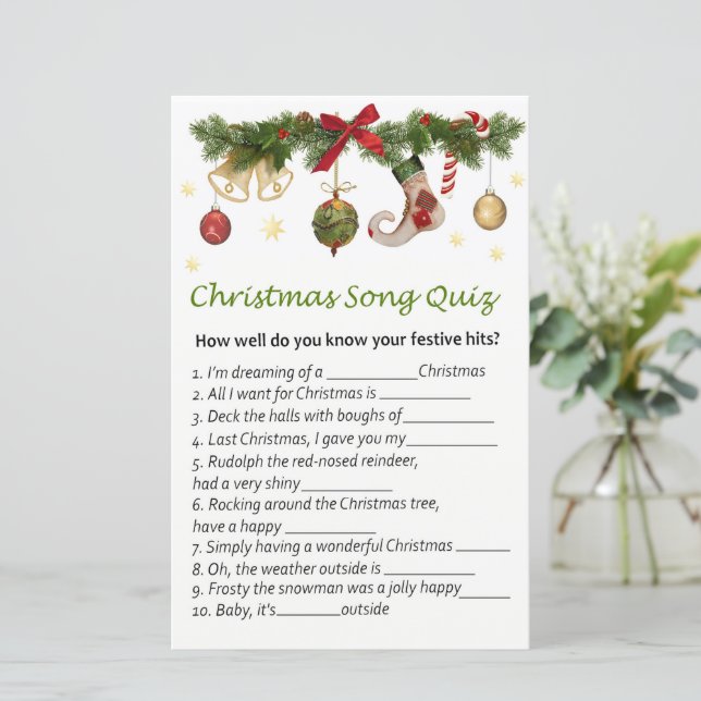 Kerstdecoraties Kerstmis lied quiz spel (Staand voorkant)