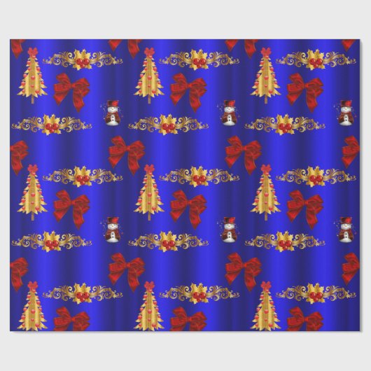 Kerstdecorpons blauw cadeaupapier (Vlak)