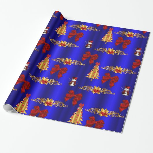 Kerstdecorpons blauw cadeaupapier (Uitgerold)