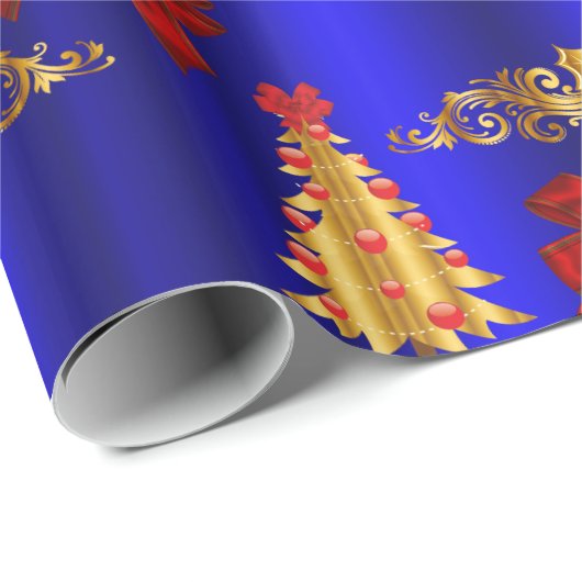 Kerstdecorpons blauw cadeaupapier (Rol Hoek)