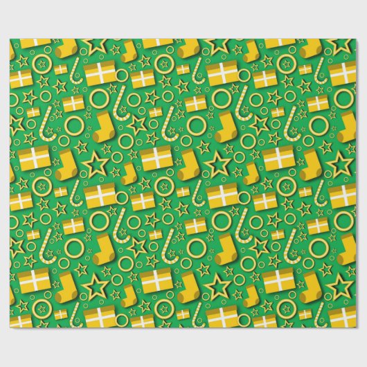 Kerstdecorpties op groen cadeaupapier (Vlak)