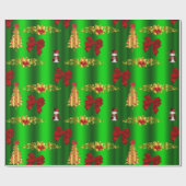 Kerstdecorpties op groen cadeaupapier (Vlak)