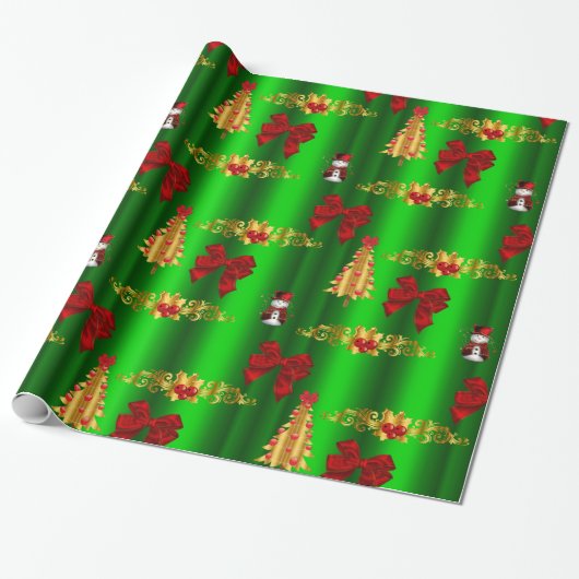Kerstdecorpties op groen cadeaupapier (Uitgerold)