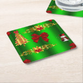 Kerstdecorpties op groen kartonnen onderzetters (Schuin)
