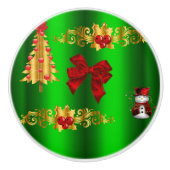 Kerstdecorpties op groen keramische knop (Voorkant)