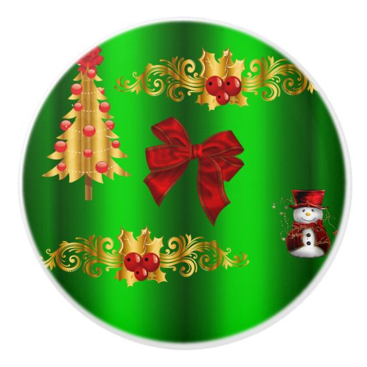 Kerstdecorpties op groen keramische knop (Voorkant)