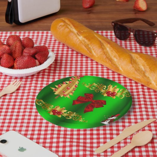 Kerstdecorpties op groen papieren bordje (Picknick)