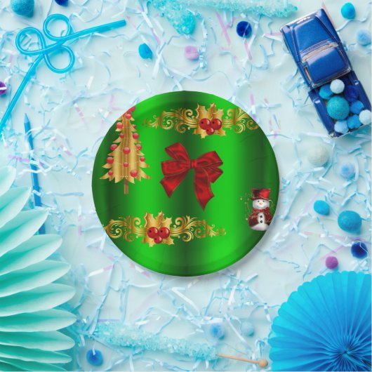 Kerstdecorpties op groen papieren bordje (Feest)