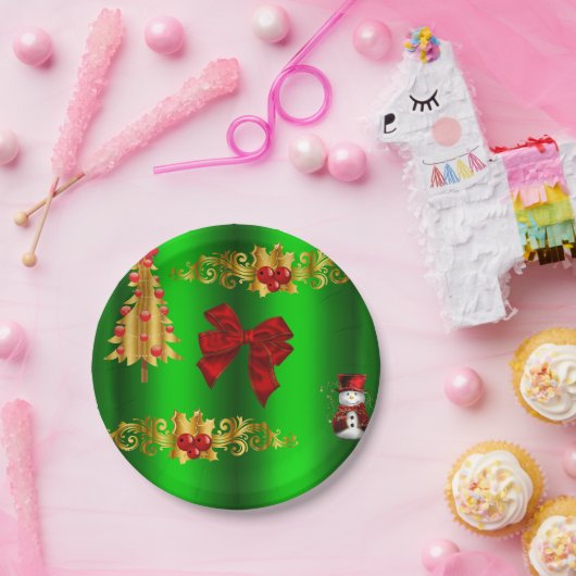 Kerstdecorpties op groen papieren bordje (Feest)