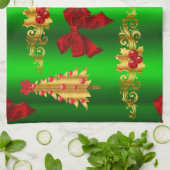 Kerstdecorpties op groen theedoek (Gevouwen)