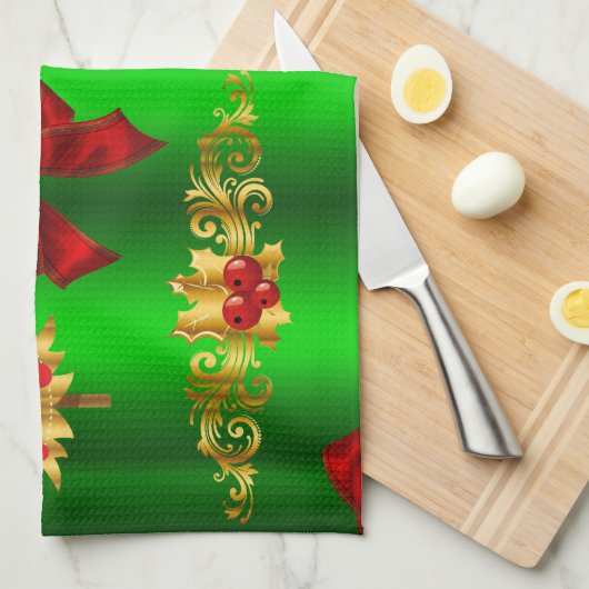 Kerstdecorpties op groen theedoek (Quarter Fold)