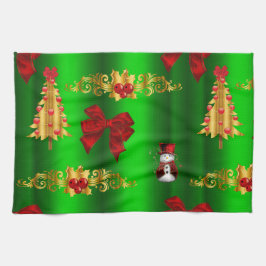 Kerstdecorpties op groen theedoek