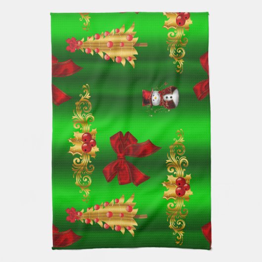 Kerstdecorpties op groen theedoek (Verticaal)