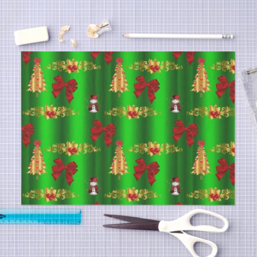 Kerstdecorpties op groen tissuepapier (Craft)