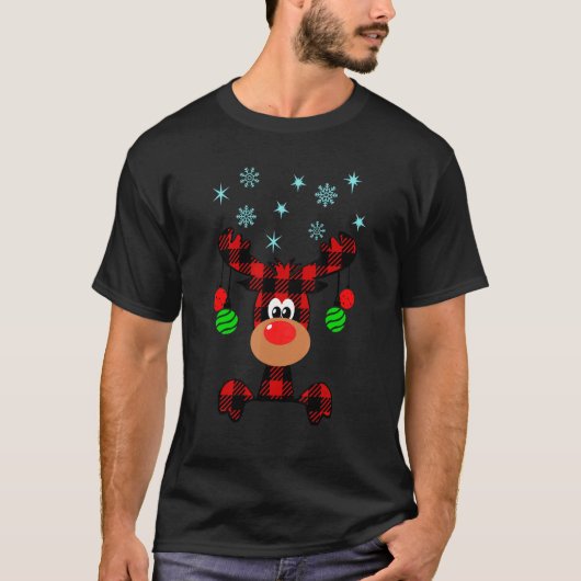 Kerstdeer Cute Red Buffalo Pset Reindeer Mer T-shirt (Voorkant)
