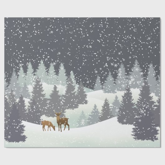 Kerstdeer en winterpines cadeaupapier (Vlak)