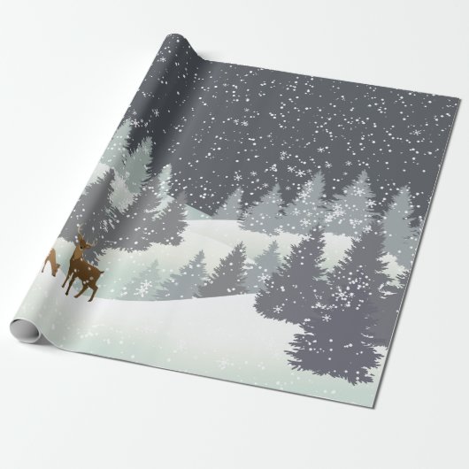 Kerstdeer en winterpines cadeaupapier (Uitgerold)