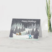 Kerstdeer en winterpines feestdagen kaart (Voorkant)