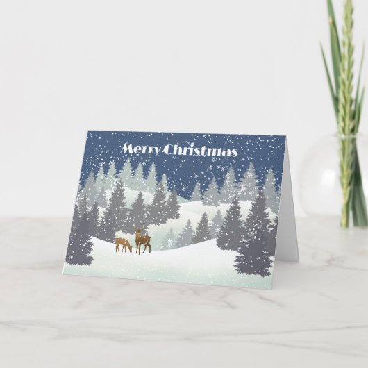 Kerstdeer en winterpines feestdagen kaart (Voorkant)