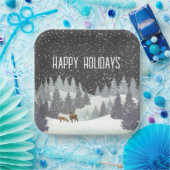 Kerstdeer en winterpines papieren bordje (Feest)