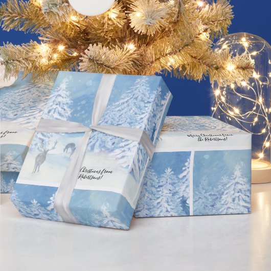 Kerstdeer Forest Snow Falling Winter Treins Cadeaupapier (Feestdagen)