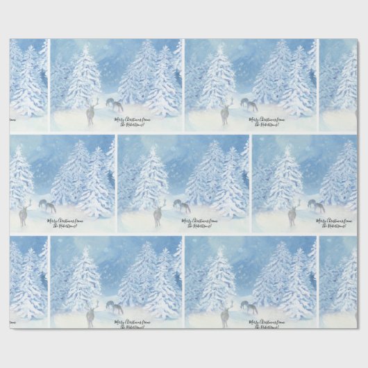 Kerstdeer Forest Snow Falling Winter Treins Cadeaupapier (Vlak)