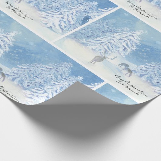 Kerstdeer Forest Snow Falling Winter Treins Cadeaupapier (Hoek)