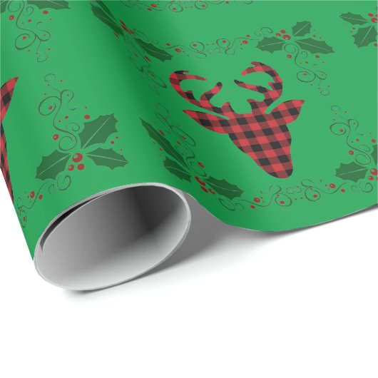 Kerstdeer Holly Holiday Wrapping Paper Cadeaupapier (Rol Hoek)