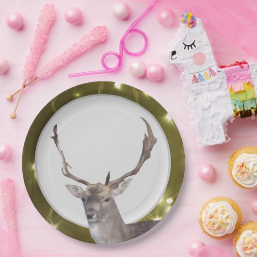 Kerstdeer met Bord met gouden lampjes (Feest)