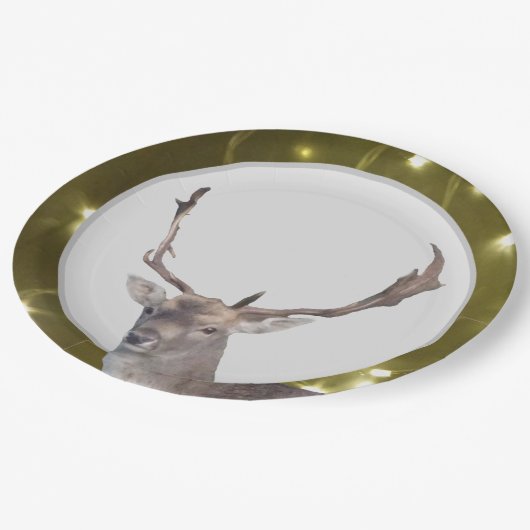 Kerstdeer met Bord met gouden lampjes (Gekanteld)