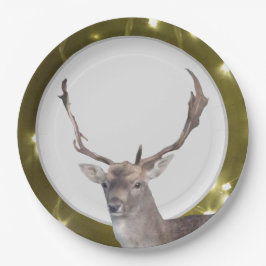 Kerstdeer met Bord met gouden lampjes