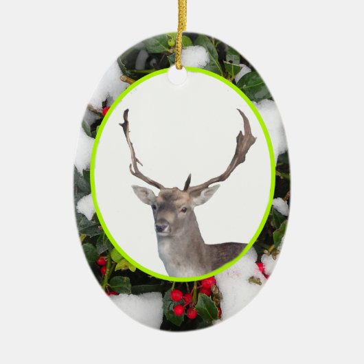 Kerstdeer met Holly Ornament (Voorkant)