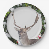 Kerstdeer met Holly Paper-Bord Papieren Bordje (Voorkant)