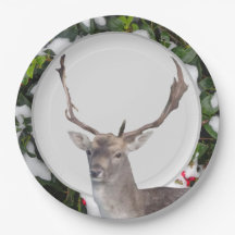 Kerstdeer met Holly Paper-Bord