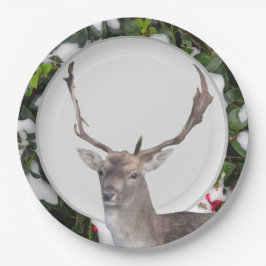 Kerstdeer met Holly Paper-Bord Papieren Bordje