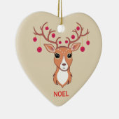 Kerstdeer met rode ballen keramisch ornament (Rechts)