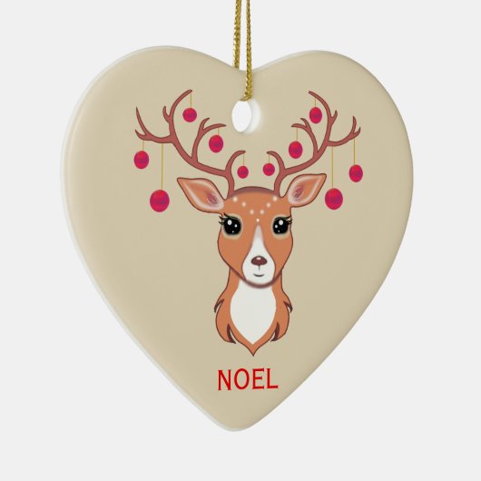 Kerstdeer met rode ballen keramisch ornament (Rechts)