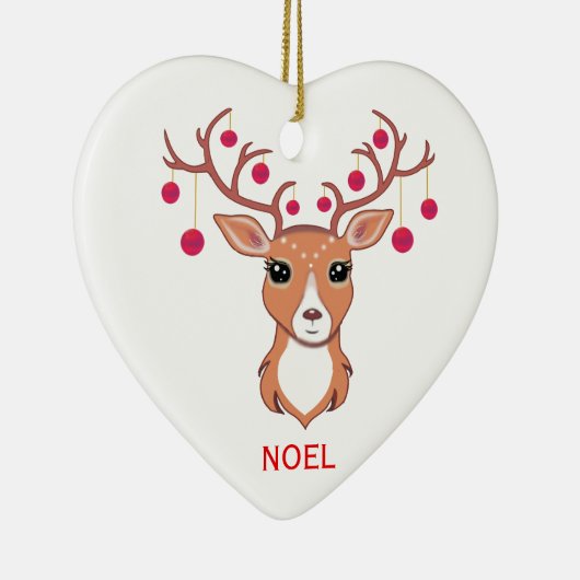 Kerstdeer met rode ballen keramisch ornament (Rechts)