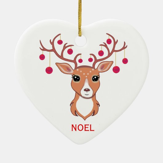 Kerstdeer met rode ballen keramisch ornament (Achterkant)