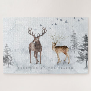 Kerstdeer winterlandschap legpuzzel